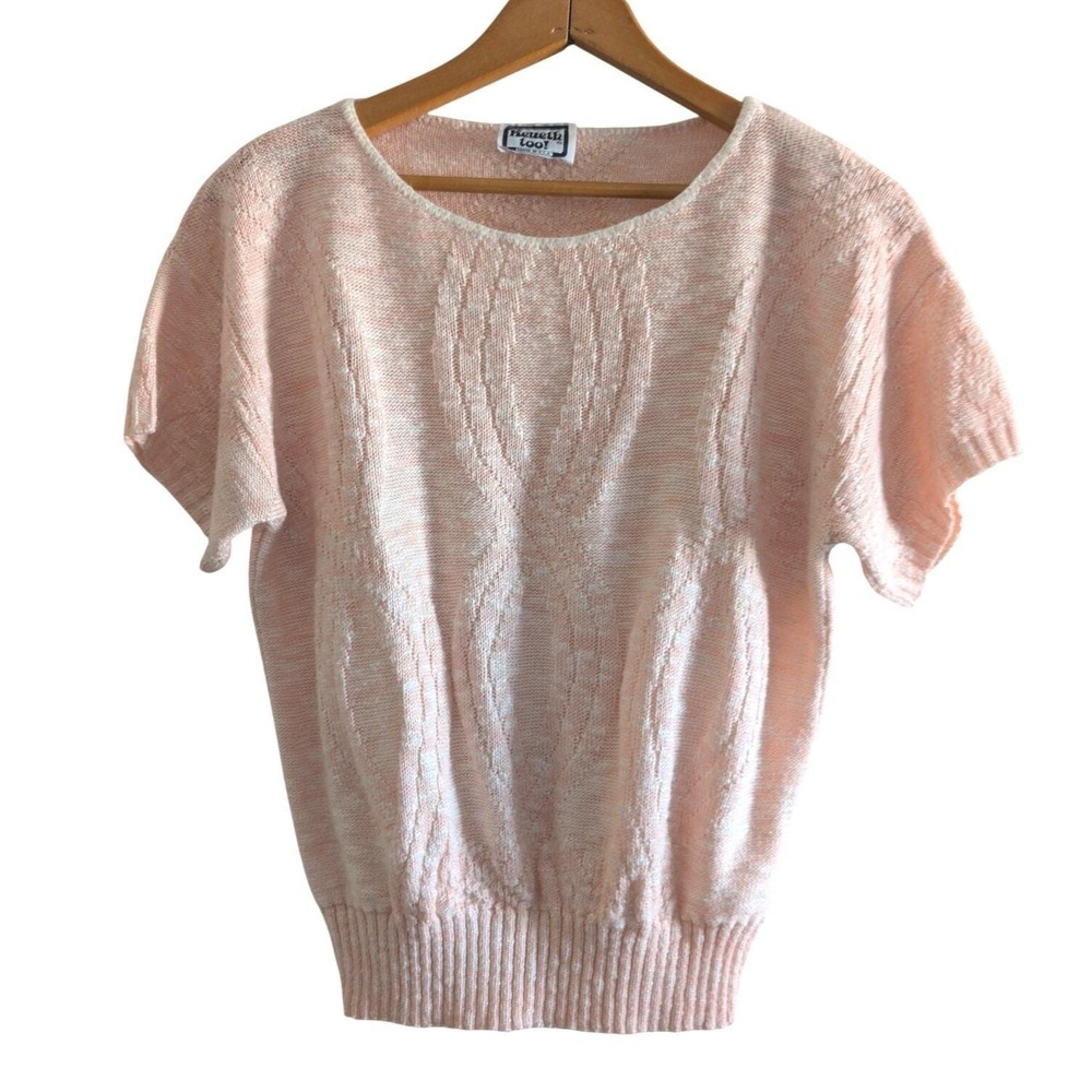 Vintage Kenneth Too Peach Marl Knit Short Sleeve Sweater Made in USA Size‎ M